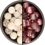 28x stuks kunststof kerstballen oudroze en wit mix 3 cm