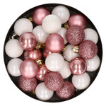 28x stuks kleine kunststof kerstballen oudroze en lichtroze 3 cm