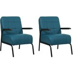 Leren fauteuil less, blauw leer, blauwe stoel