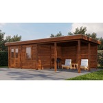 Lugarde Select Modern tuinhuis met overkapping Amstelveen 388x388cm + 400cm - Bruine olie- Plat dak- - Lugarde Select