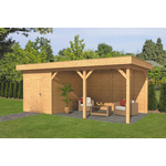 Lariks/Douglas Overkapping Oslo L type 3 zwart 478x380 cm- Plat dak- Onbehandeld lariks Douglas hout- Tuindeco