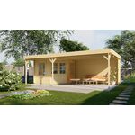 Tuindeco Casper Blokhut 500x400 cm + luifel 400 cm 58 mm vuren blank- Plat dak- Onbehandeld vurenhout- Tuindeco