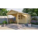 Tuindeco Dellinger Blokhut 300x300 cm + luifel 300 cm 28 mm vuren blank- Plat dak- Onbehandeld vurenhout- Tuindeco