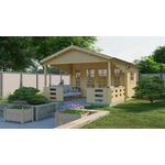 Tuindeco Whitegate Blokhut 400x280 cm + luifel 120 cm 70mm vuren blank- Plat dak- Onbehandeld vurenhout- Tuindeco