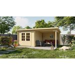 Tuindeco Hasse Blokhut 300x300 cm + luifel 300 cm 28 mm vuren blank- Lessenaarsdak- Onbehandeld vurenhout- Tuindeco