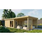 Tuindeco Elburg Blokhut 250x250 cm + luifel 250 cm 28 mm vuren blank- Lessenaarsdak- Onbehandeld vurenhout- Tuindeco