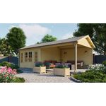 Tuindeco Gretel Blokhut 250x250 cm + luifel 550 cm 44 mm vuren blank- Puntdak- Onbehandeld vurenhout- Tuindeco