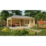 Tuindeco Skeg Blokhut 420x340 cm + luifel 280 cm 44 mm vuren blank- Zadeldak- Onbehandeld vurenhout- Tuindeco