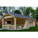 Interflex W Blokhut 440x440 cm met overkapping 300 cm 50 mm vuren gecoat- Wolfskap- Hout- Interflex