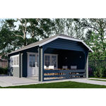 Interflex W Blokhut 440x340 met overkapping 300 cm 50 mm vuren blank- Wolfskap- Onbehandeld vurenhout- Interflex