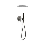 Regendoucheset Inbouw Tres Study Exclusive Rond 38 cm Met Plafonddouche en Handdoucheset met Staafhanddouche en Rapid Box Mat Zwart Tres