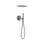 Hotbath Get Together doucheset met 2 pushbuttons verticaal met 3 standen-handdouche, 30 cm plafondbuis, 30 cm hoofddouche, glijstang, geborsteld