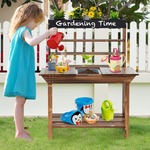 Modderkeuken voor Kinderen Buiten Kinderkeuken Massief Sparrenhout met Afneembare Wastafel Krijtbord en 4 Bloempotten Plantentafel