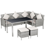 Outsunny 5-delige tuinmeubelset, weerbestendig rotan, luxe design, comfortabel, inclusief kussens, 5-delig, grijs | Aosom.nl