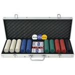 6x 48-delige Pokerchips - Pokerset Pokeren, Casino Plastic Rood, Blauw, Zwart, Wit, Geel, Groen 20.5x6.5x5cm