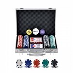 Pokerset in Aluminium Koffer - 100 Poker Chips - Speelkaarten - 5 Dobbelstenen - Dealer Chip