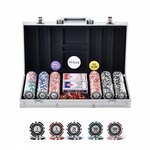 VEVOR kunststof pokerchipset, 200-delige pokerset, ongemerkt, pokerspelset met aluminium pokerkoffer, kaarten, buttons en dobbelstenen, complete set voor 6-7 spelers voor Texas Hold'em, Blackjack etc.