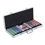 HOMCOM pokerkoffer, complete pokerset met 500 chips, 5 kleuren, 2 kaartspellen, 5 dobbelstenen, stevige aluminium koffer | Aosom.nl