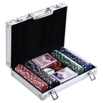 Texas Hold'em Pokerset 600 Chips Pokerkoffer met 6 Kaartdecks 5 Dobbelstenen Dealerknop Mat Kaartenschudder en Kaarthouder