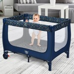 3-In-1 Bijzetbed Reisbed met Matras Hangspeelgoed Speeldoos Commode en Draagtas 2 Niveaus Babybed met Wieltjes voor Baby's Grijs
