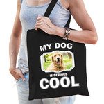 Katoenen tasje my dog is serious cool zwart - Golden retriever honden cadeau tas