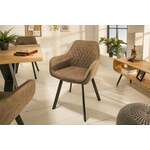 Retro stoel PALERMO taupe met armleuning en decoratieve stiksels - 39343