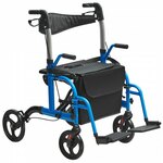 VEVOR 2-in-1 rollator en transportstoel Opvouwbare rollator Rolstoelcombinatie en voetsteunen Lichtgewicht aluminium rollator met verstelbare handgreep All-terrain wielen 136 kg Zwart
