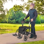 Rollator Opvouwbaar en Licht met Zitting 2-In-1 Rolstoel & Reisrollator Loophulp 6-Voudig in Hoogte Verstelbaar Wandelwagen (Blauw)