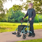 Rollator Opvouwbaar en Licht met Zitting 2-In-1 Rolstoel & Reisrollator Loophulp 6-Voudig in Hoogte Verstelbaar Wandelwagen (Zwart)