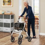 Opvouwbare Rollator met 4 Wielen & Remmen Lichtgewicht Medische Rollator in Hoogte Verstelbaar met Handgreep Dienblad Opbergmand