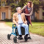 2-In-1 Rollator met Luchtbanden en Zitting Rolstoel en Reisrollator Loophulp 6-Voudig in Hoogte Verstelbaar Loopwagen met Tas