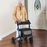 2-in-1 Rolstoel & Reisrollator Loophulp Rollator met Luchtbanden en Zitting 7-Voudig in Hoogte Verstelbaar Opvouwbaar en Licht