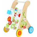 Houten loopwagen met veel felgekleurde details - rubberen wielen