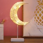 Maan van vorm rotan romantische vakantie LED licht met houder Warm Fairy decoratieve Lamp nachtlampje voor Kerstmis bruiloft slaapkamer (Warm wit)
