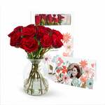 Drie rode rozen inclusief glasvaas en Lindt hart