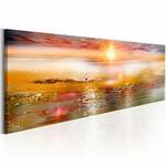 Schilderij - Gouden Vlucht, 5luik, print op echt Italiaans canvas, abstract schilderij, wit en goud, 2 maten, wanddecoratie
