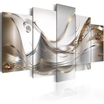 Schilderij - Gouden Vlucht, 5luik, print op echt Italiaans canvas, abstract schilderij, wit en goud, 2 maten, wanddecoratie