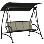 Outsunny Schommelbank voor 3 personen, weerbestendig, verstelbaar dak, stevig stalen frame, kussens, 200 x 120 x 150 cm, Zwart/Bruin | Aosom.nl