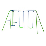 Outsunny Schommelset Buiten, Schommelgestel met 2 Schommels, Glijbaan, Kinderschommel met Metalen Frame, Groen