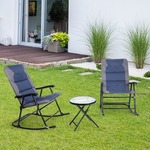 Set van 2 Tuinschommelstoelen met Ademende Stoffen Zitting en Metalen Frame Schommelstoelen met Hoge Rugleuning voor Tuin Veranda