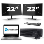 HP EliteBook 820 G1 - Intel Core i5-4e Generatie - 12 inch - 8GB RAM - 256GB SSD - Windows 11 + 2x 22 inch Monitor