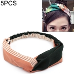 5 PCS Retro Bloemen gedrukt Dames Classic Cross Hair Bands(Pink Stripe)