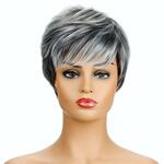 Dames Fashion Realistische Pruik Korte Krullend Haar Hoofddeksels (Zwart+Wit)