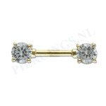 Tepelpiercing goud 14 karaat kristallen