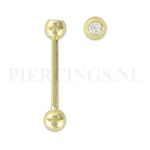 Tongpiercing goud 14 karaat met kristal