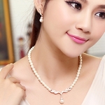 3 in 1 bruids toebehoren Lady klassieke mode parel oorbel ketting sieraden set
