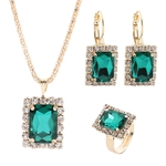 Vierkant kristal ketting oorbellen ring voor vrouwen Sieraden sets (groen)