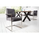 industrieele sledestoel LOFT vintage bruine armleuningen ijzeren frame eetkamerstoel - 37081