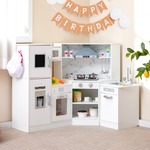 Kinderkeuken voor Kinderen 3+ Hout Speelkeuken met Licht en Geluid Houten Keuken Hoek met Bord Incl. Accessoires (Koffie)