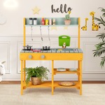 Modderkeuken voor Kinderen Outdoor met Waterfunctie/Haak/ Afneembaar Rek Tuinkeuken voor Kinderen Vanaf 3 Jaar Orange/Natuur